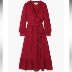 NWT Michael Kors Ruffled Leopard Print Silk Crepe De Chine Wrap dress